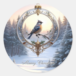 Pegatina Redonda Pájaro en Adornos de Navidad Stickers