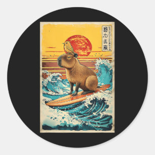 Pegatina Redonda Pájaro En Capyra Surf Greatwave Anime Kawaii Japón
