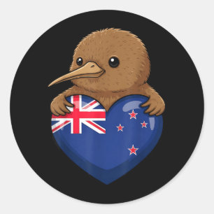 Pegatina Redonda Pájaro Kiwi de Nueva Zelanda