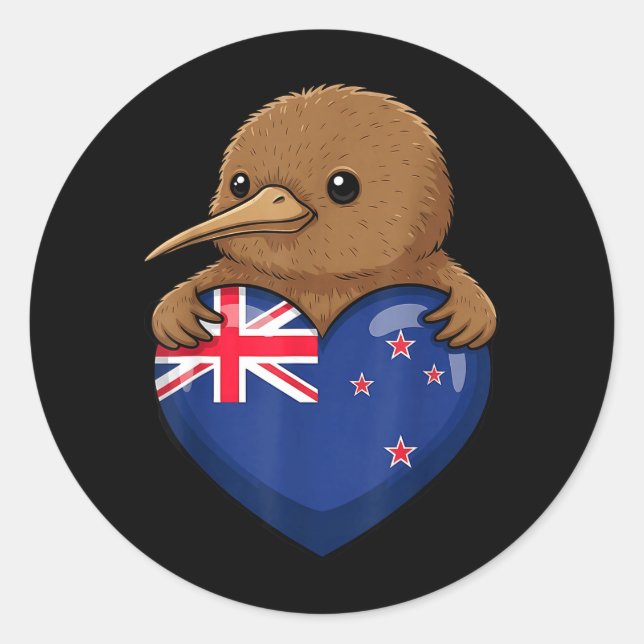 Pegatina Redonda Pájaro Kiwi de Nueva Zelanda (Anverso)