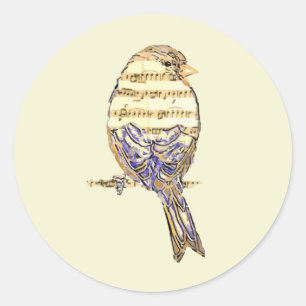 Pegatina Redonda Pájaro Lindo con Notas Musicales Personalizar