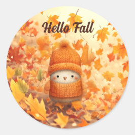 Pegatina Redonda Pájaro lindo de otoño vestido para otoño