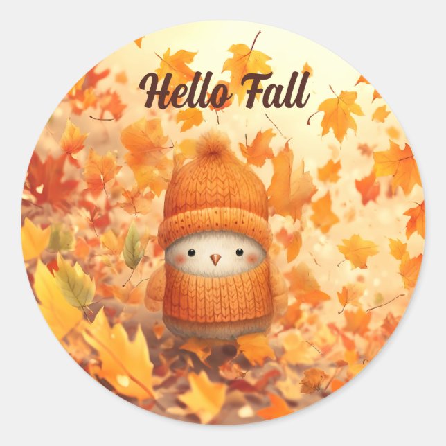 Pegatina Redonda Pájaro lindo de otoño vestido para otoño (Anverso)