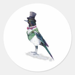Pegatina Redonda Pájaro magpie victoriano