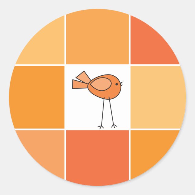 Pegatina Redonda pájaro pequeño naranja (Anverso)