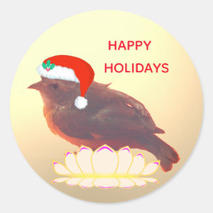 Pegatina Redonda pájaro pequeño y lindo de Navidad