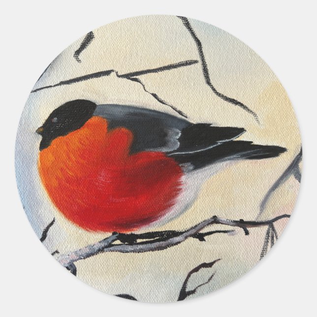 Pegatina Redonda Pájaro rojo (Anverso)