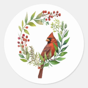 Pegatina Redonda Pájaro Rojo Cardinal Bastante Clásico