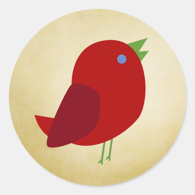 Pegatina Redonda Pájaro rojo retro lindo (Anverso)
