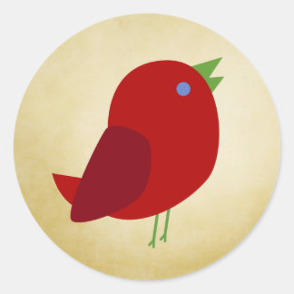 Pegatina Redonda Pájaro rojo retro lindo