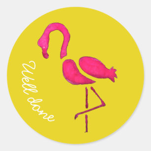 Pegatina Redonda Pájaro único flamingo rosado bien hecho
