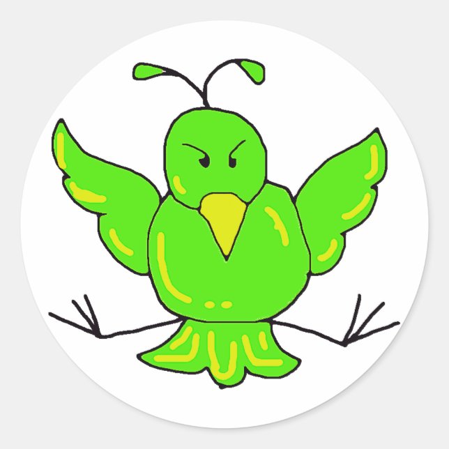 Pegatina Redonda pájaro verde (Anverso)