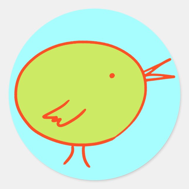 Pegatina Redonda Pájaro verde y rojo sobre azul (Anverso)