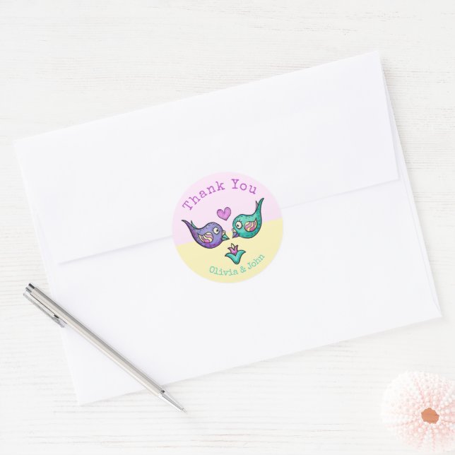 Pegatina Redonda Pájaros de amor acuarela Sticker personalizado de  (Sobre)