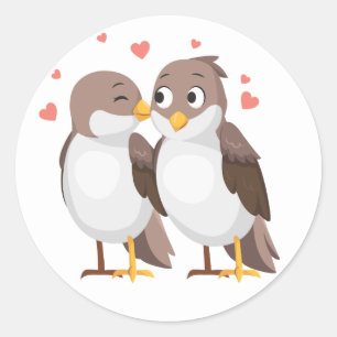 Pegatina Redonda Pájaros de Amor Marrones Boda, Despedida de Solter