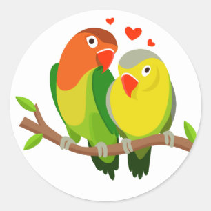 Pegatina Redonda Pájaros de Amor Marrones Boda, Despedida de Solter