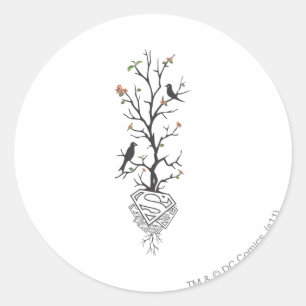 Pegatina Redonda Pájaros de Supergirl en el árbol