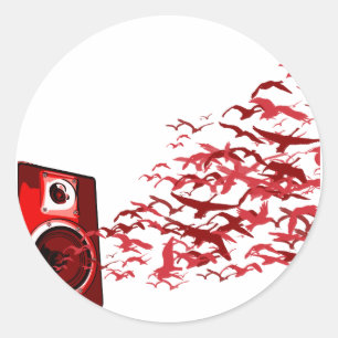 Pegatina Redonda Pájaros del orador - DJ musical Loud Disk Jockey