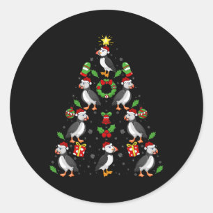 Pegatina Redonda Pájaros frailecillos iluminación de Navidad árbol