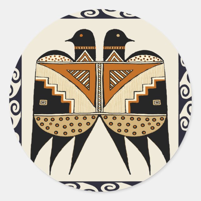 Pegatina Redonda Pájaros Gemelos Mimbres (Anverso)