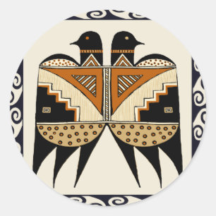 Pegatina Redonda Pájaros Gemelos Mimbres