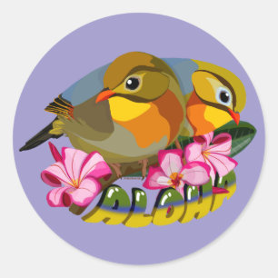 PEGATINA REDONDA PÁJAROS LEIOTHRIX DE LIBERTAD ROJA—ALOHA
