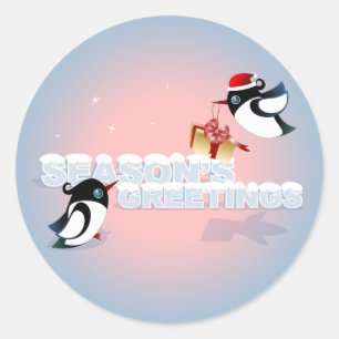 Pegatina Redonda Pájaros lindos con el regalo de Navidad