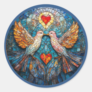 Pegatina Redonda Pájaros y Corazones Amor para Regalos y Decoración
