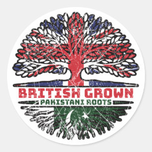 Pegatina Redonda Pakistán Árbol británico del Reino Unido paquistan