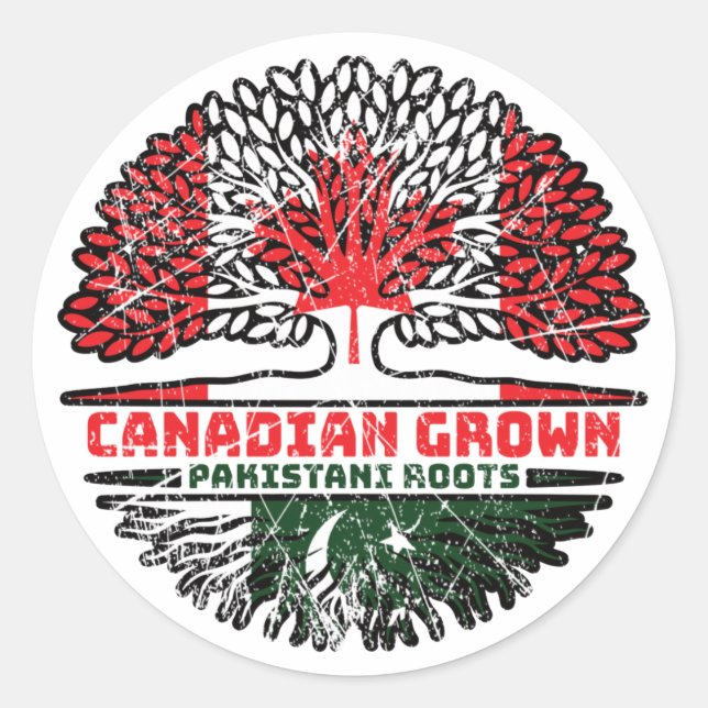 Pegatina Redonda Pakistán Árbol canadiense paquistaní con bandera (Anverso)