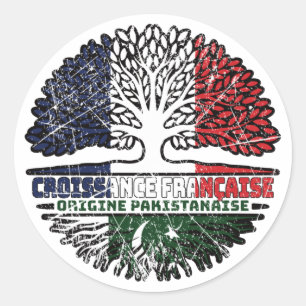 Pegatina Redonda Pakistán Árbol francés paquistaní hace bandera