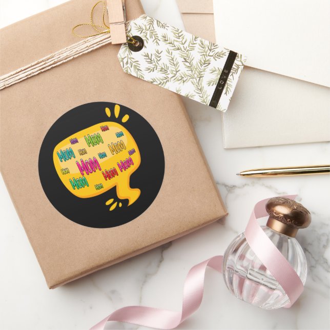 Pegatina Redonda Palabra colorida de mamá con Thought Bubble (Regalar)