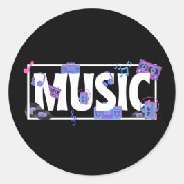 Pegatina Redonda Palabra de la música con cosas musicales