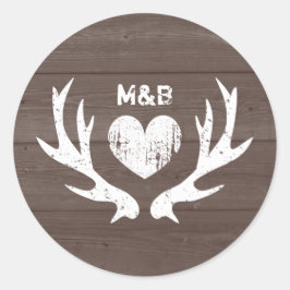 Pegatina Redonda Palabras adhesivas de casamiento de venado antler