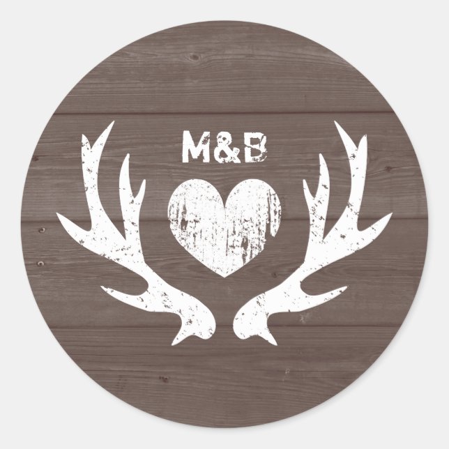 Pegatina Redonda Palabras adhesivas de casamiento de venado antler  (Anverso)