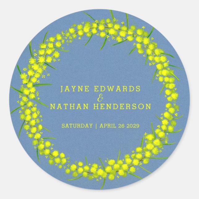 Pegatina Redonda Palabras amarillas de acacia coronaban pegatinas d (Anverso)