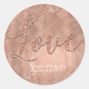 Pegatina Redonda Palabras de AMOR Tipo Rosa Rosa Dorado Glamour Bri