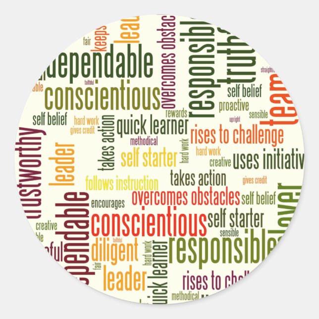 Pegatina Redonda Palabras de motivación #4 valores positivos (Anverso)