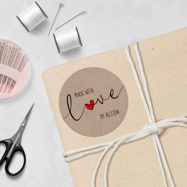 Pegatina Redonda Palabras manuscritas del corazón rojo escritas con (Subido por el creador)