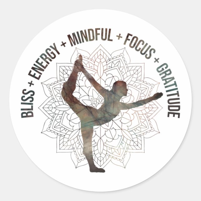 Pegatina Redonda Palabras motivadoras para la gratitud yoga pose ma (Anverso)