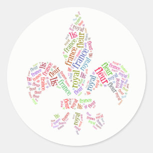 Pegatina Redonda palabras símbolo Fleur de Lis