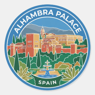 Pegatina Redonda Palacio Alhambra España