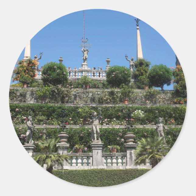 Pegatina Redonda Palacio Borromeo en Stresa, Italia (Anverso)