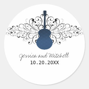 Pegatina Redonda Palancas de matrimonio de guitarra Royal Blue Swir