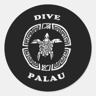 Pegatina Redonda Palau de buceo Vintage Retro Tril Tortuga Vacacion