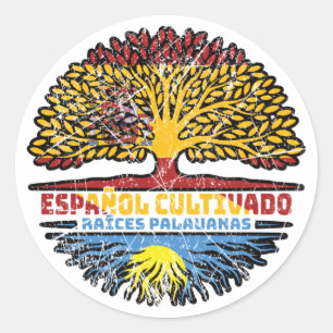 Pegatina Redonda Palau Palauan España España Árbol Roots Bandera