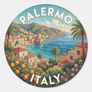 Pegatina Redonda Palermo Sicilia Mediterráneo Italia Viaje