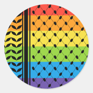 Pegatina Redonda Palestina LGBT Rainbow Keffiyeh Pattern Scarf