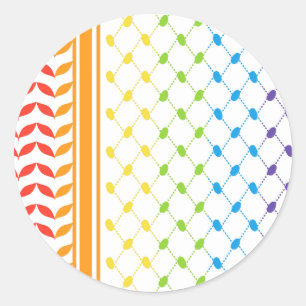 Pegatina Redonda Palestina LGBT Rainbow Keffiyeh Pattern Scarf