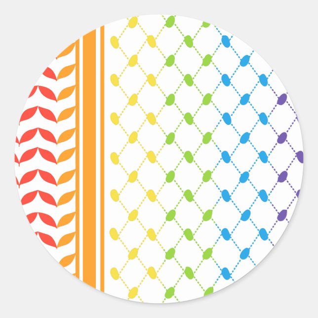 Pegatina Redonda Palestina LGBT Rainbow Keffiyeh Pattern Scarf (Anverso)